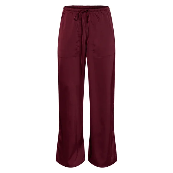 Bordeaux Pantalon Large Taille Basse En Satin Avec Cordon De Serrage