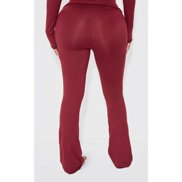 Bordeaux Pantalon Évasé Taille Haute Sculptant À Rabat Shape Stretch