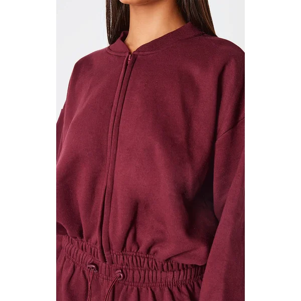 Bordeaux Sweat-shirt Court Zippé Avec Cordon De Serrage À La Taille