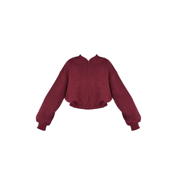 Bordeaux Sweat-shirt Court Zippé Avec Cordon De Serrage À La Taille