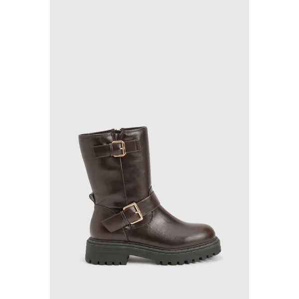 Bottes biker à double boucle, coupe large