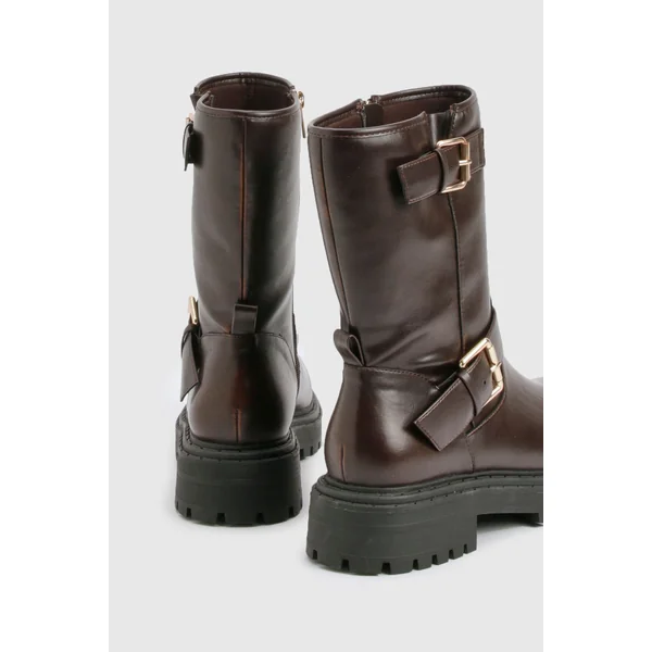 Bottes biker à double boucle, coupe large