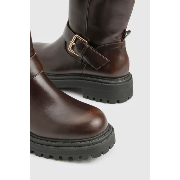 Bottes biker à double boucle, coupe large