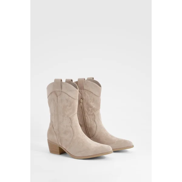 Bottes de cow-boy western à cheville en daim synthétique brodé