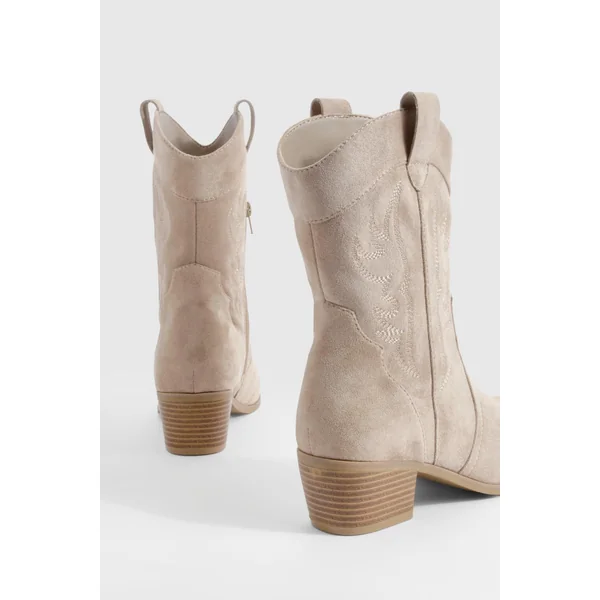 Bottes de cow-boy western à cheville en daim synthétique brodé