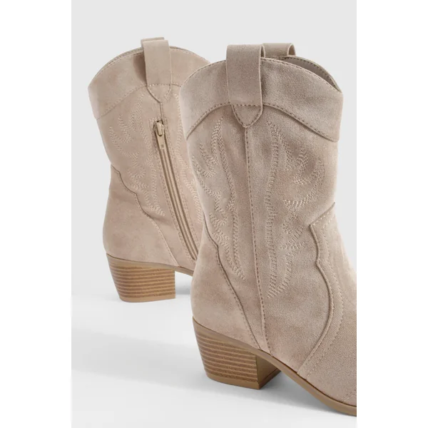 Bottes de cow-boy western à cheville en daim synthétique brodé