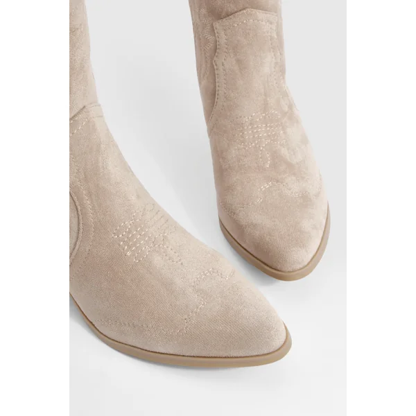 Bottes de cow-boy western à cheville en daim synthétique brodé
