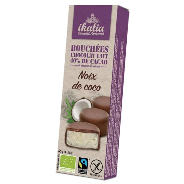 Bouchées de noix de coco enrobées de chocolat au lait 3x15g