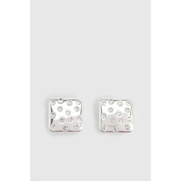 Boucles d'Oreilles synthétiqueces Carrées Ornées de Strass