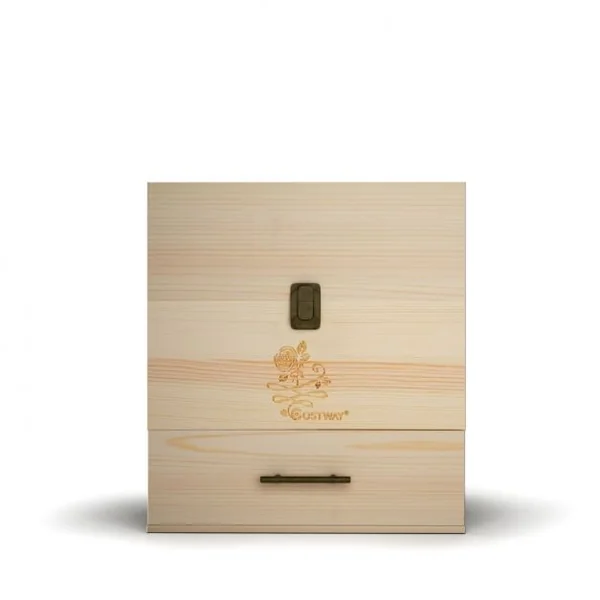 Boîte pour Flacons d’Huiles Essentielles 59 Places sur 3 Niveaux en Bois de Pin et Métal, 19 x 22 x 24,5cm, Naturel