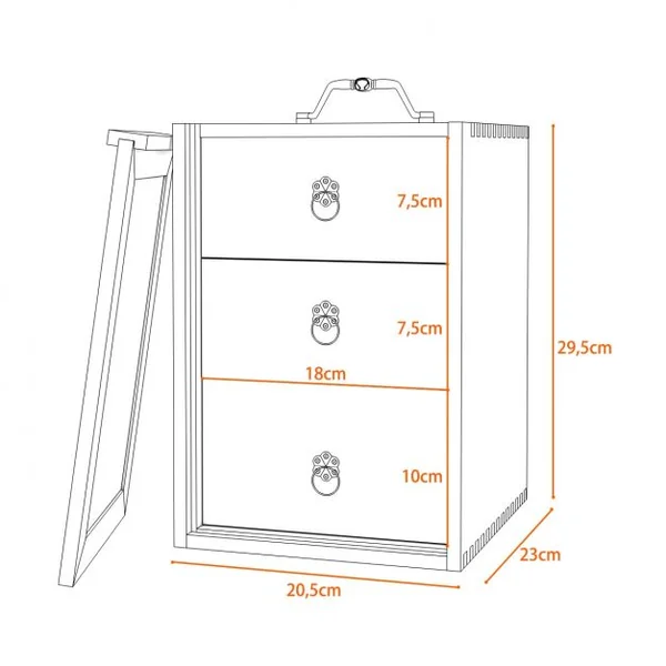 Boîte à Huile Essentielle en Bois de Pin pour 75 Flacons avec 3 Tiroirs Compartimentés Poignée en Métal 20,5x23x29,5cm