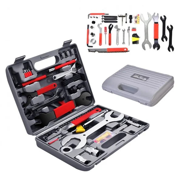 Boîte à Outil de Réparation pour Vélo 44 Pièces Coffret d'Outils Professionnel en Acier au Carbone et PE, 32x6,5x26cm