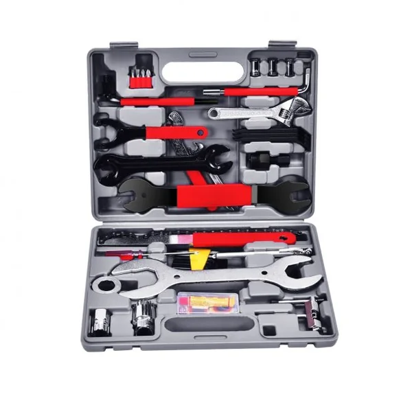 Boîte à Outil de Réparation pour Vélo 44 Pièces Coffret d'Outils Professionnel en Acier au Carbone et PE, 32x6,5x26cm