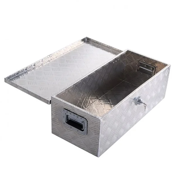 Boîte à Outils en Aluminium Rangement Outils verrouillable Avec 2 Clés Boîte en Métal 64L, 76*34*25 cm argenté