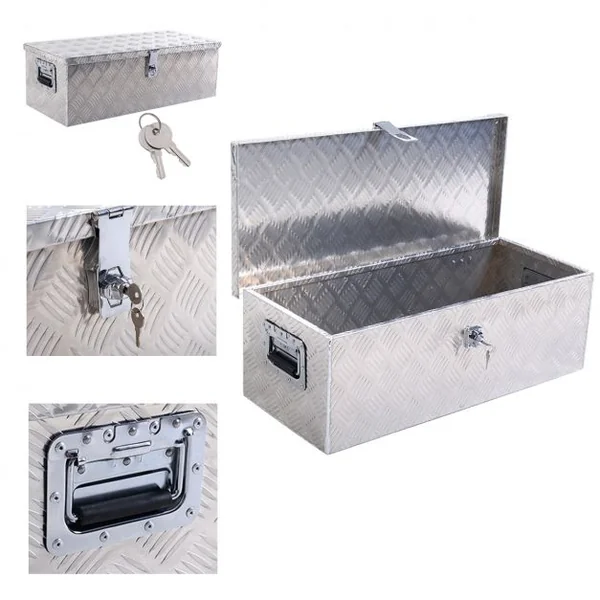 Boîte à Outils en Aluminium Rangement Outils verrouillable Avec 2 Clés Boîte en Métal 64L, 76*34*25 cm argenté