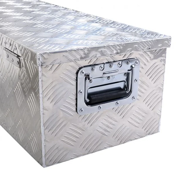 Boîte à Outils en Aluminium Rangement Outils verrouillable Avec 2 Clés Boîte en Métal 64L, 76*34*25 cm argenté