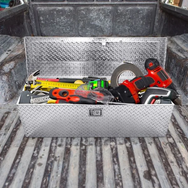 Boîte à Outils Rangement à Outils Verrouillable avec 2 Clés 2 Poignées en Métal en Aluminium 123x38x38cm Argenté
