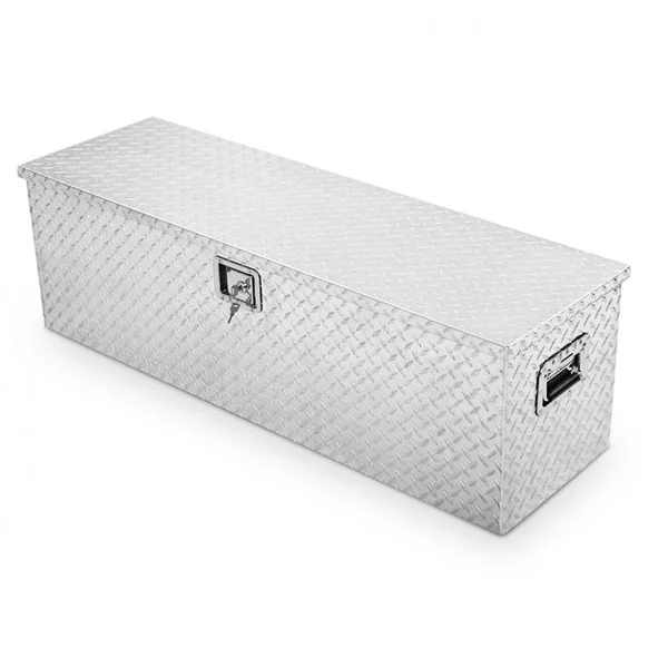 Boîte à Outils Rangement à Outils Verrouillable avec 2 Clés 2 Poignées en Métal en Aluminium 123x38x38cm Argenté