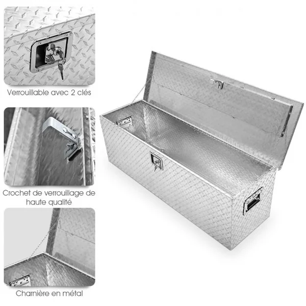 Boîte à Outils Rangement à Outils Verrouillable avec 2 Clés 2 Poignées en Métal en Aluminium 123x38x38cm Argenté