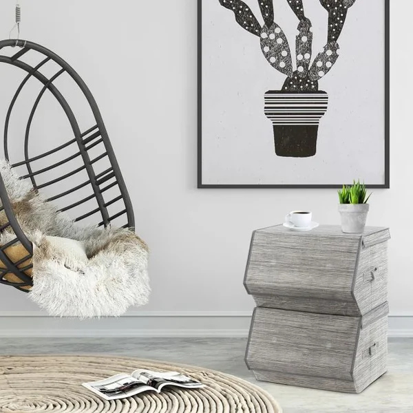 Boîtes de Rangement 4pcs Pliables et Empilables avec Couvercles et Poignées Latérales Capacité 33,25 L38x35x25cm Gris