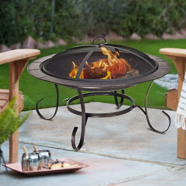 Brasero extérieur Brasero en fer avec grille couvercle tisonnier pour Jardin Terrasse, 76 x 76 x 52 cm, Noir
