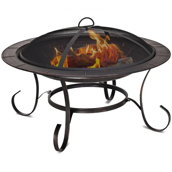 Brasero extérieur Brasero en fer avec grille couvercle tisonnier pour Jardin Terrasse, 76 x 76 x 52 cm, Noir