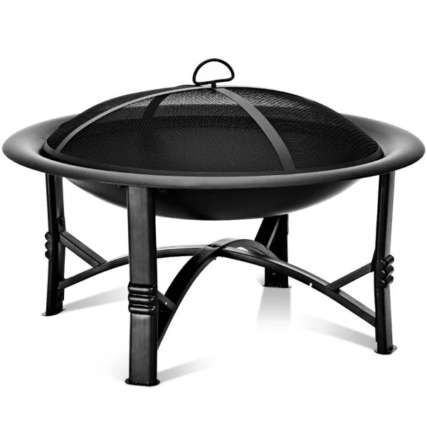 Brasero extérieur Brasero en fer avec grille pare-étincelles pour Jardin Terrasse, 76 x 76 x 52 cm, Noir