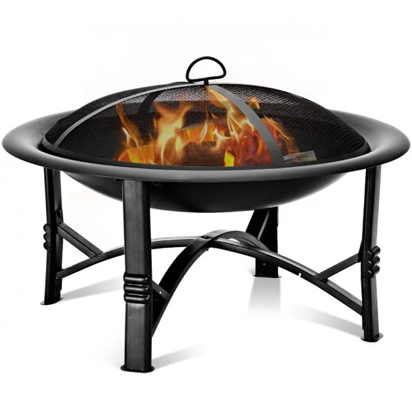 Brasero extérieur Brasero en fer avec grille pare-étincelles pour Jardin Terrasse, 76 x 76 x 52 cm, Noir