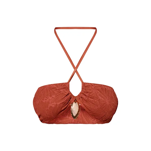 Bronze Haut De Bikini Texturé À Encolure Croisée Et Ornement Coquillage