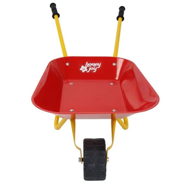 Brouette en métal pour enfants avec roue, Poignée en plastique, Cadre en acier, 73 x 35 x 25 cm, Jaune+Rouge