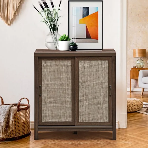 Buffet Bahut Meuble de Rangement en Bois 86x44,5x91,5CM avec 2 Portes Coulissantes et Etagère Réglable