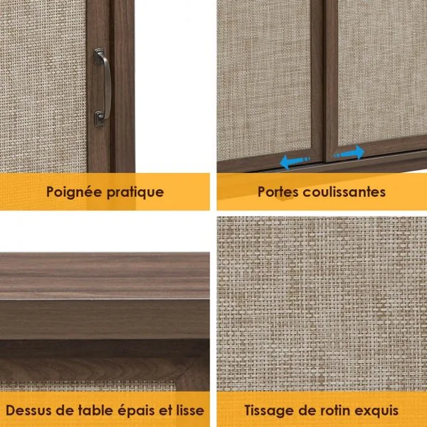 Buffet Bahut Meuble de Rangement en Bois 86x44,5x91,5CM avec 2 Portes Coulissantes et Etagère Réglable