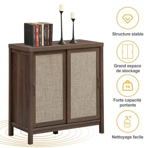 Buffet Bahut Meuble de Rangement en Bois 86x44,5x91,5CM avec 2 Portes Coulissantes et Etagère Réglable