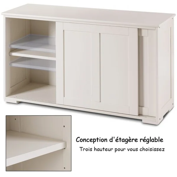 Buffet de Cuisine Armoire Basse de Salle à Manger 2 Etagères 2 Portes Coulissantes en MDF, 106,5x33x62cm, Blanc