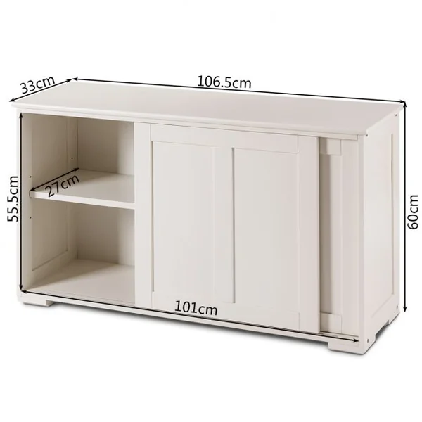 Buffet de Cuisine Armoire Basse de Salle à Manger 2 Etagères 2 Portes Coulissantes en MDF, 106,5x33x62cm, Blanc