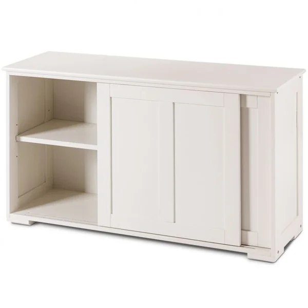 Buffet de Cuisine Armoire Basse de Salle à Manger 2 Etagères 2 Portes Coulissantes en MDF, 106,5x33x62cm, Blanc