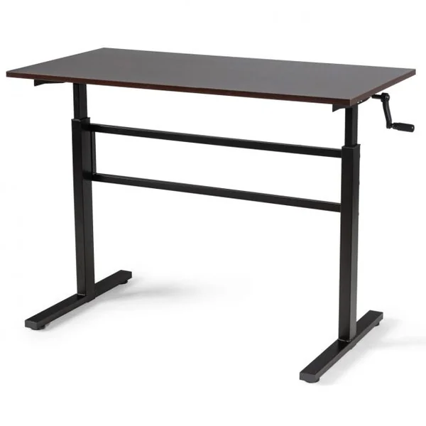 Bureau Assis Debout Réglable en Hauteur 75-113CM avec Manivelle Pliable Cadre en Acier