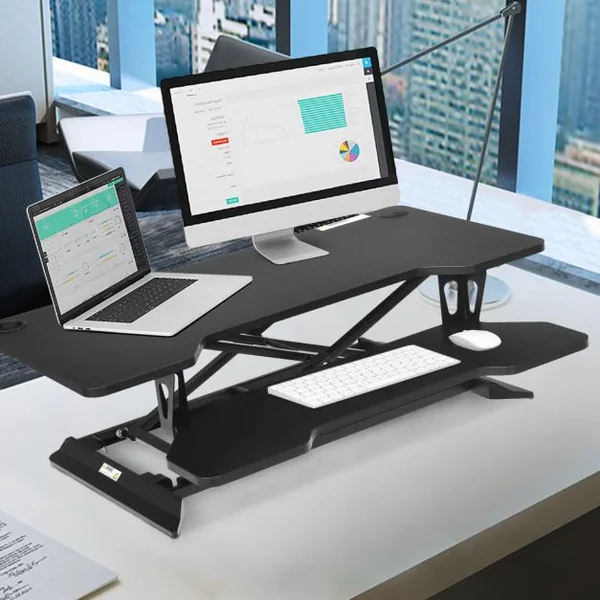 Bureau Assis Debout à Hauteur Réglable 13,5-52cm Large Elévateur Plateau de Clavier Noir