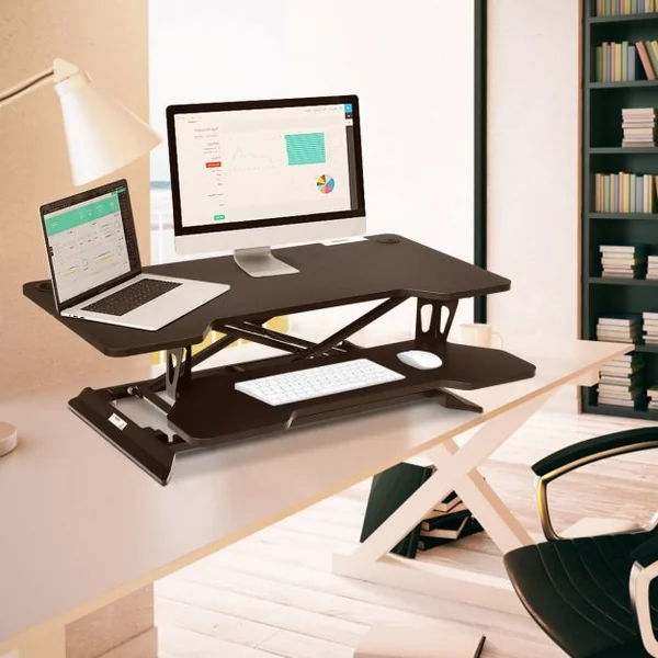 Bureau Assis Debout à Hauteur Réglable 13,5-52cm Large Elévateur Plateau de Clavier Noir