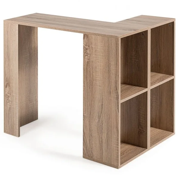 Bureau D'angle Compact Bureau Informatique avec 4 Cases de Rangement Ouvert Capacité 80kg en Mdf 90x60x75cm Naturel