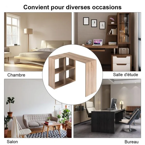 Bureau D'angle Compact Bureau Informatique avec 4 Cases de Rangement Ouvert Capacité 80kg en Mdf 90x60x75cm Naturel