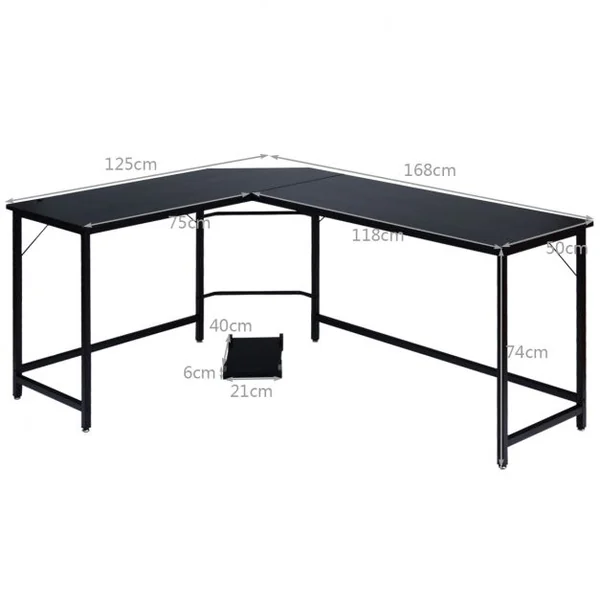 Bureau D'angle Grand Bureau en Forme de L Supporte D’unité Centrale en Bois et Métal 168x125x74cm Couleur de Bois/Noir/Marron