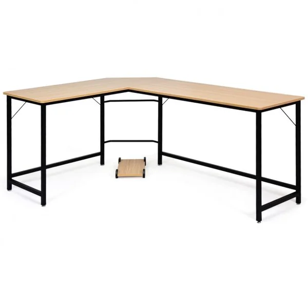 Bureau D'angle Grand Bureau en Forme de L Supporte D’unité Centrale en Bois et Métal 168x125x74cm Couleur de Bois/Noir/Marron