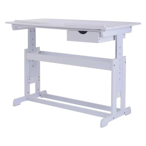 Bureau enfant ergonomique Table inclinable Pieds réglables Tiroir, pour études dessin lecture, 109x55x62-88cm, Blanc