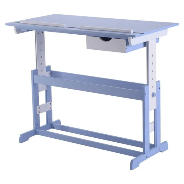 Bureau enfant ergonomique Table inclinable Pieds réglables Tiroir, pour études dessin lecture, 109x55x62-88cm, Bleu