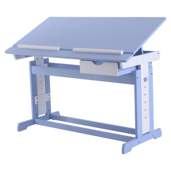Bureau enfant ergonomique Table inclinable Pieds réglables Tiroir, pour études dessin lecture, 109x55x62-88cm, Bleu