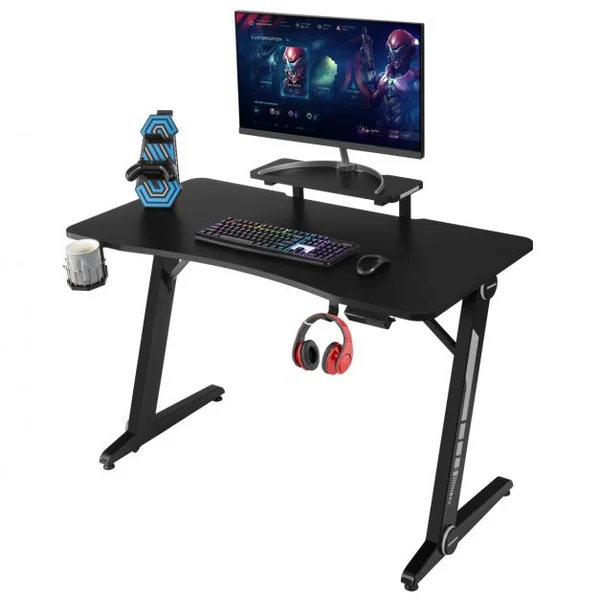 Bureau Gamer Surface en Fibre de Carbone Lumières RVB avec Porte-Gobelet Crochet pour Casque