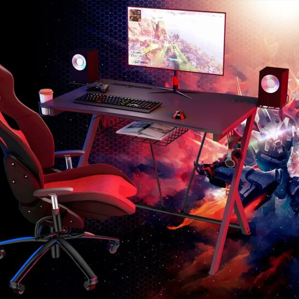 Bureau Gaming Bureau de Jeu pour Gamer avec Tablettes et Rangements en Acier et Mdf 106x595x1015cm Noir