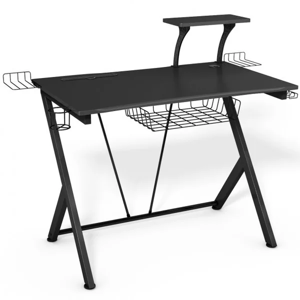 Bureau Gaming Bureau de Jeu pour Gamer avec Tablettes et Rangements en Acier et Mdf 106x595x1015cm Noir