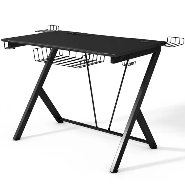 Bureau Gaming Bureau de Jeu pour Gamer avec Tablettes et Rangements en Acier et Mdf 106x595x1015cm Noir